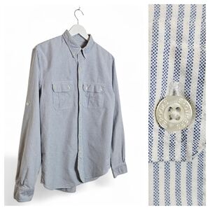 Brooks Brothers Blue White Stripe Button Down Shirt Mens M Roll Tab Pockets